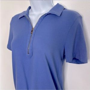 Tory Burch Golf Top-Polo, gold Zipper Women’s Size Small Light Blue